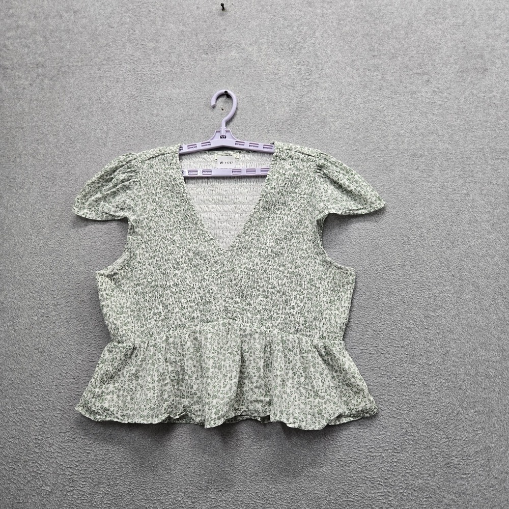 American Eagle Outfitters Women Shirt XXL White Floral Ruffle V-Neck Milkmaid